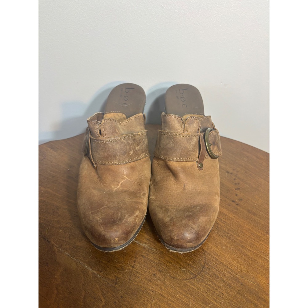 b.o.c. Born Concept Tan Leather Clog Mules Buckle Block Heel BC2824 Size 9 40.5‎